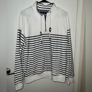 Tommy Hilfiger Men’s Quarter Zip Sweater - White/Navy Stripes Size Large